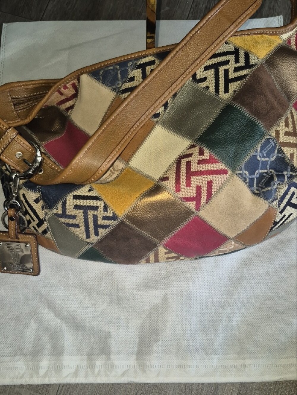 Tignanello Patchwork Multicolor Leather Shoulder Bag - Tan Strap - Picture 10 of 10